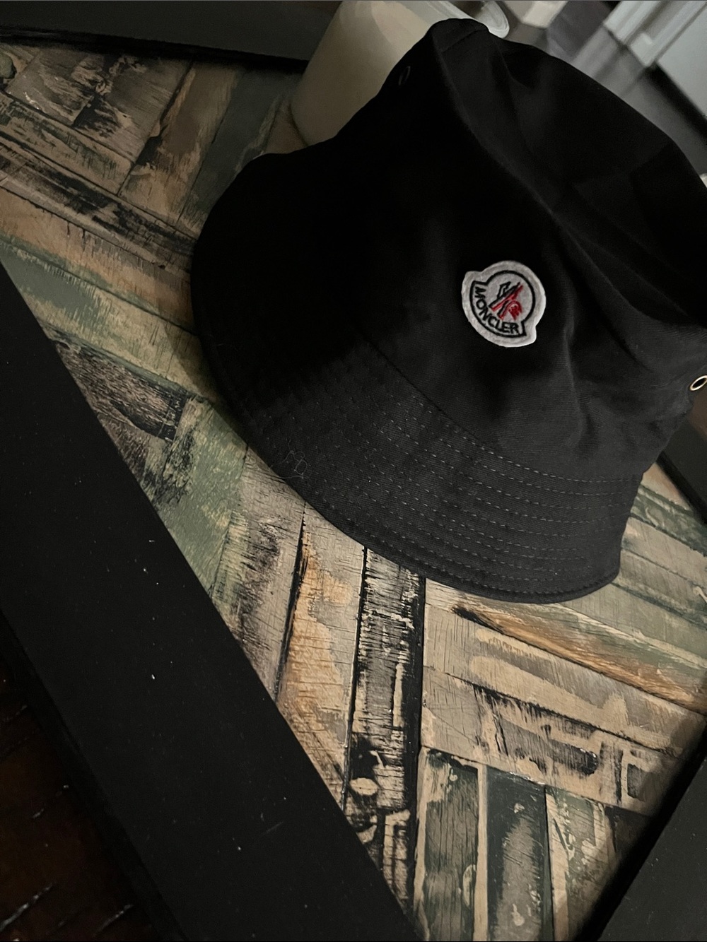 Moncler Black Bucket Hat with Embroidered Logo